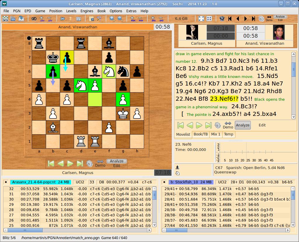 ARENA CHESS GUI - ANALYZING GAMES, AUTOMATIC ANALYSIS 