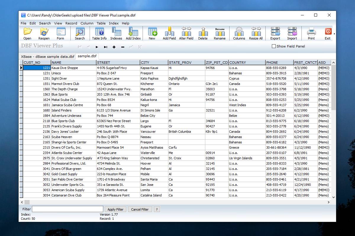 DBF Viewer Plus v1.77 - Free Download - OlderGeeks.com Freeware Downloads